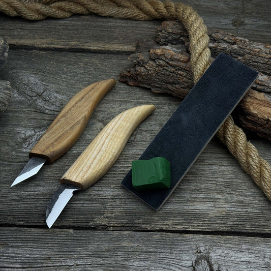 2-Piece Wood Carving Knife Set with Leather Strop
