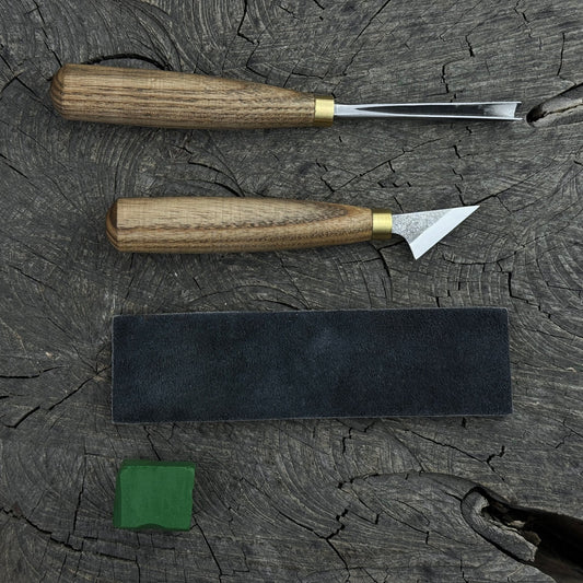 3-Piece Wood Carving Tool Set with Leather Strop
