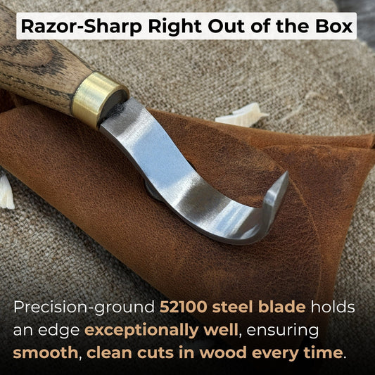 Spoon Carving Hook Knife with Leather Sheath, 3.5 cm (1.38 inches)