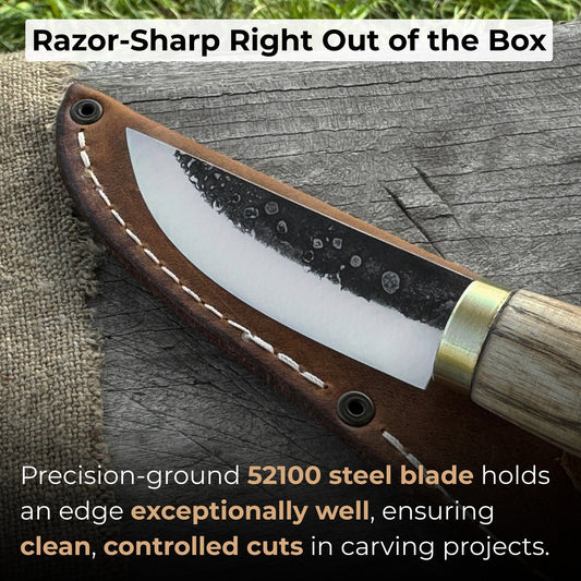 Whittling Sloyd Knife with Leather Sheath, 7.5 cm (2.95 inches) Blade