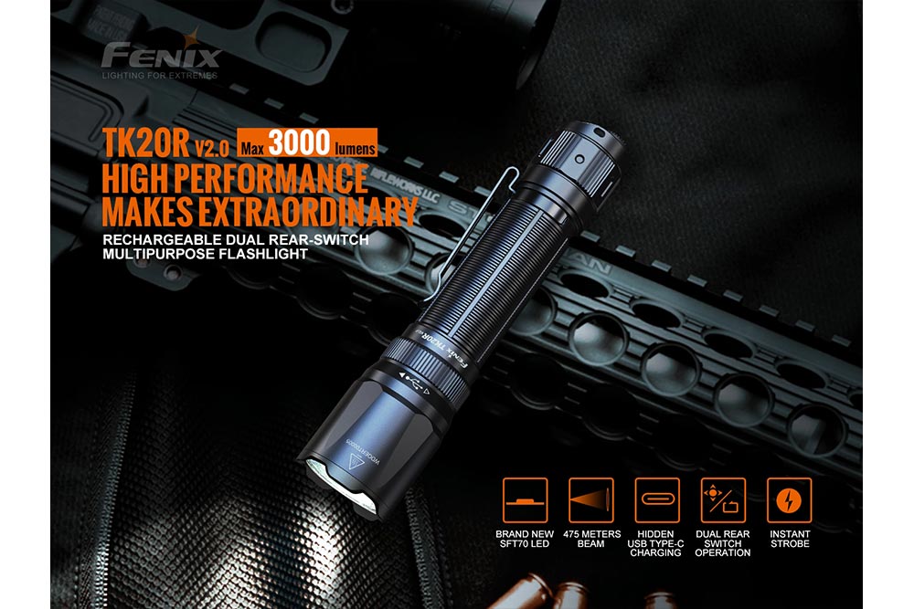 Fenix TK20R V2.0 Rechargeable Flashlight with FREE T5 Tactical Pen (optional)