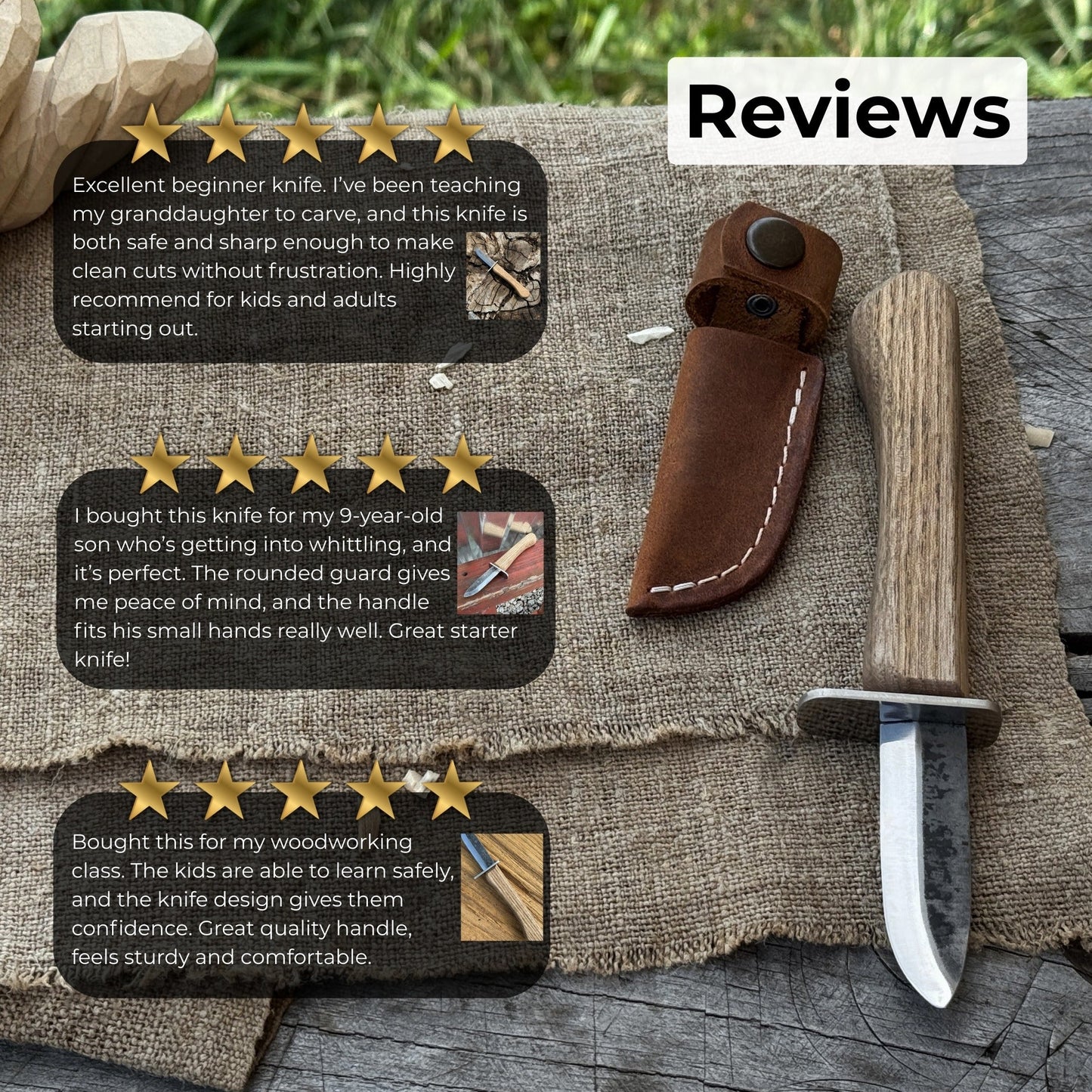 Beginner’s Woodcarving Knife with Leather Sheath, 6 cm (2.36 inches)