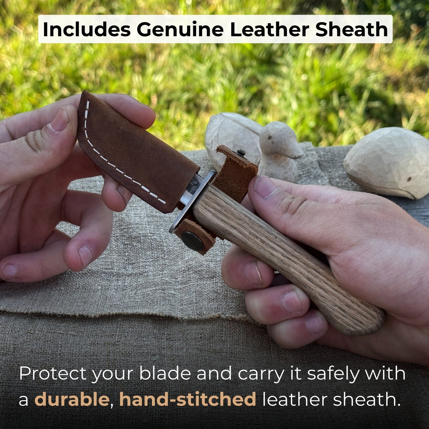 Beginner’s Woodcarving Knife with Leather Sheath, 6 cm (2.36 inches)