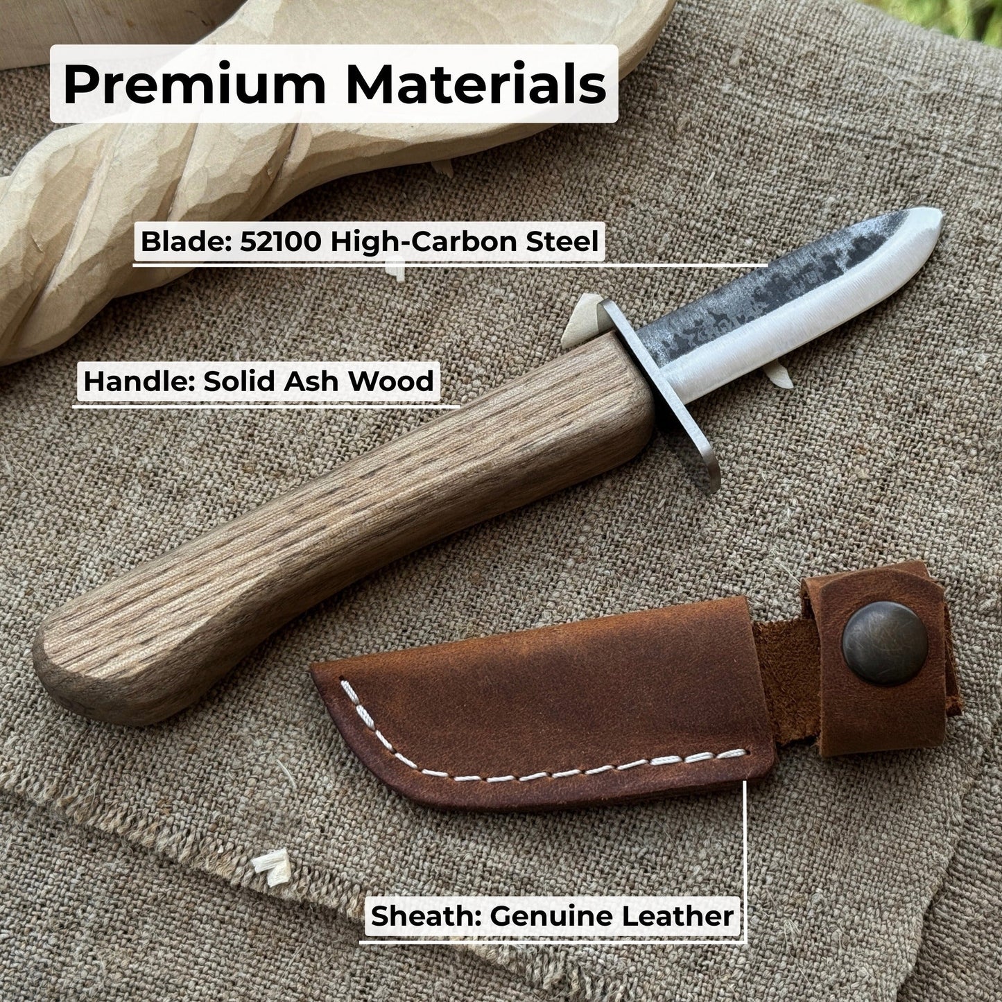 Beginner’s Woodcarving Knife with Leather Sheath, 6 cm (2.36 inches)