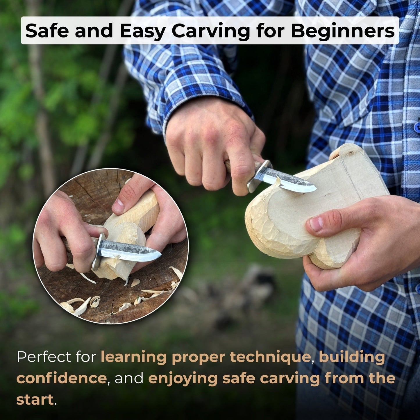 Beginner’s Woodcarving Knife with Leather Sheath, 6 cm (2.36 inches)