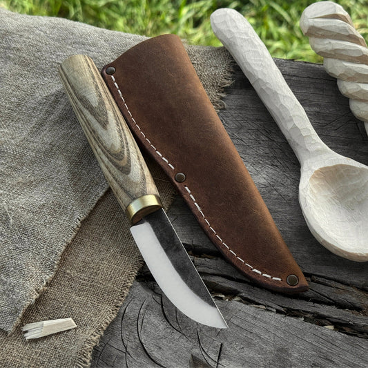 Whittling Sloyd Knife with Leather Sheath, 7.5 cm (2.95 inches) Blade